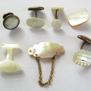 Vintage Mother of Pearl Suit and Tie Accessories 7 Assorted Pieces