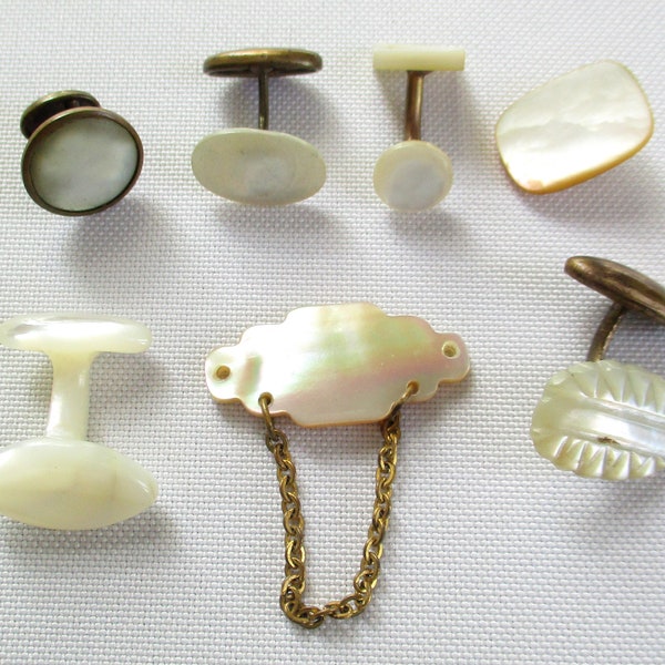 Vintage Mother of Pearl Suit and Tie Accessories 7 Assorted Pieces