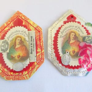 Vintage Sacred Heart Apostleship of Prayer Scapular Badges 2 Pieces