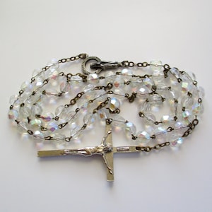 Vintage Faceted Clear Glass Bead Rosary