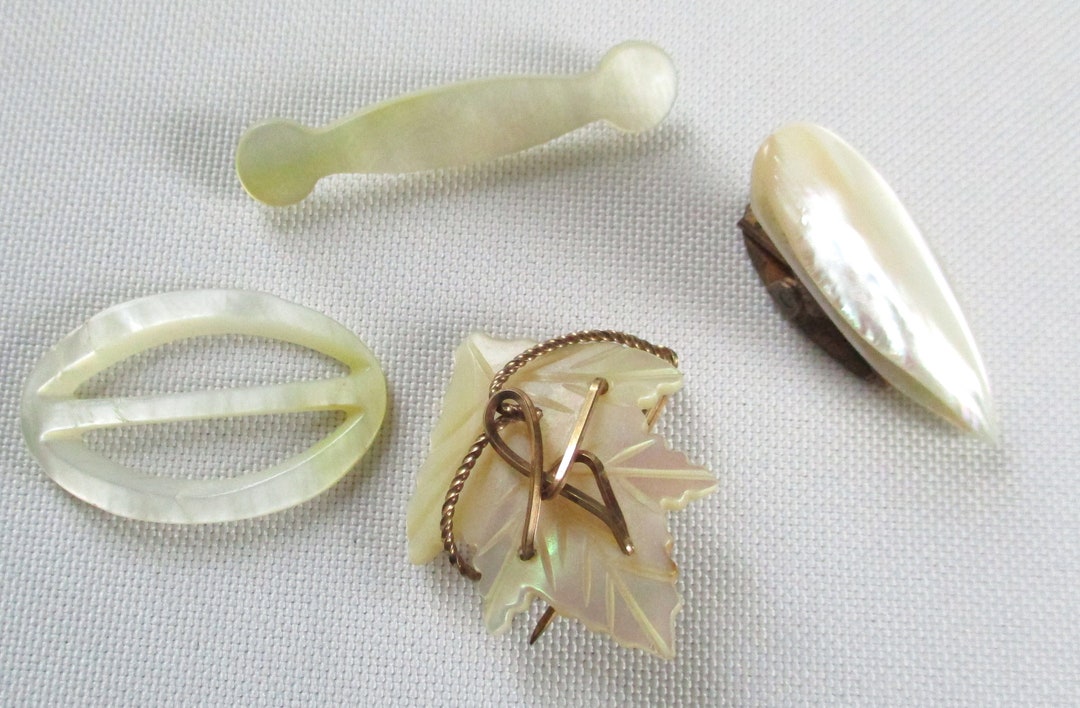 Vintage Mother of Pearl Clip Brooch Buckle & Bar 4 Pieces Etsy