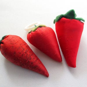 Vintage Group of 3 Red Strawberry Needle Emeries Green Felt Caps