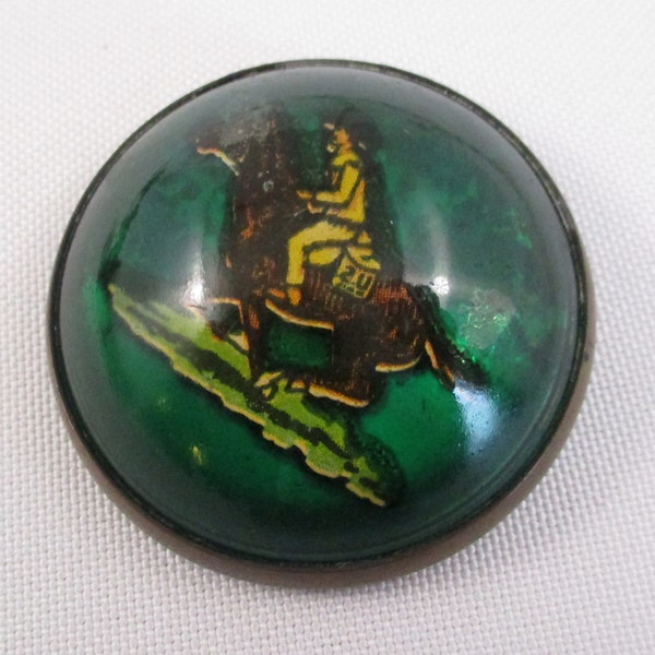 Vintage Equestrian Man Riding a Galloping Horse Bridle Rosette Pin