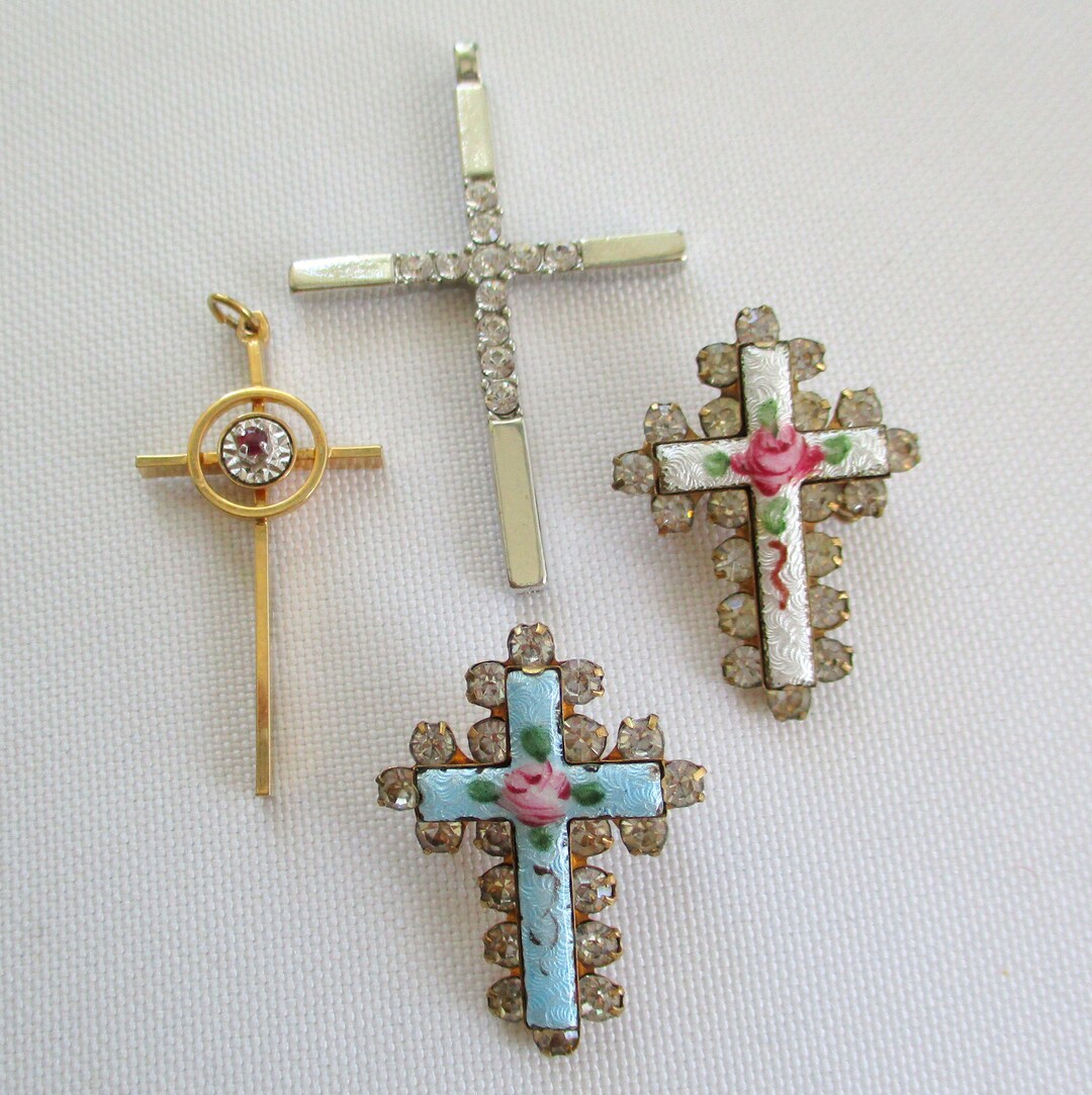 Vintage Group of 4 Rhinestone Crosses Silver & Gold Tone Metal - Etsy