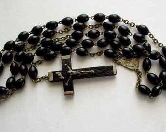Vintage Italian Black Rosary Beads 20" Long