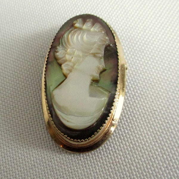 Vintage Catamore 12K Gold Filled Mother of Pearl Cameo Pendant Brooch