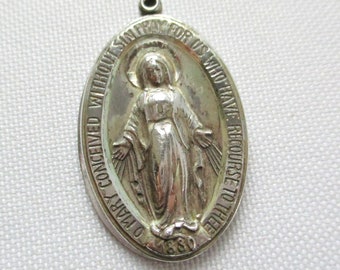 Vintage Miraculous Medal Slide Pendant Chapel Sterling Silver