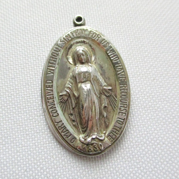 Vintage Miraculous Medal Slide Pendant Chapel Sterling Silver