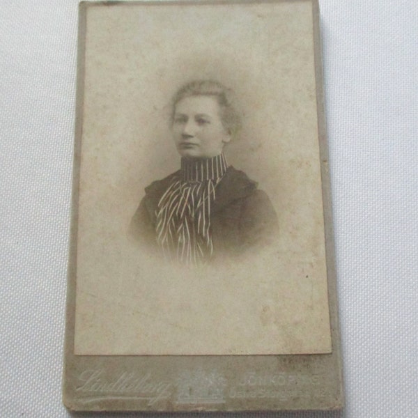 Vintage Carte de Visite Woman with Striped Collar and Necklace Jonkoping, Sweden