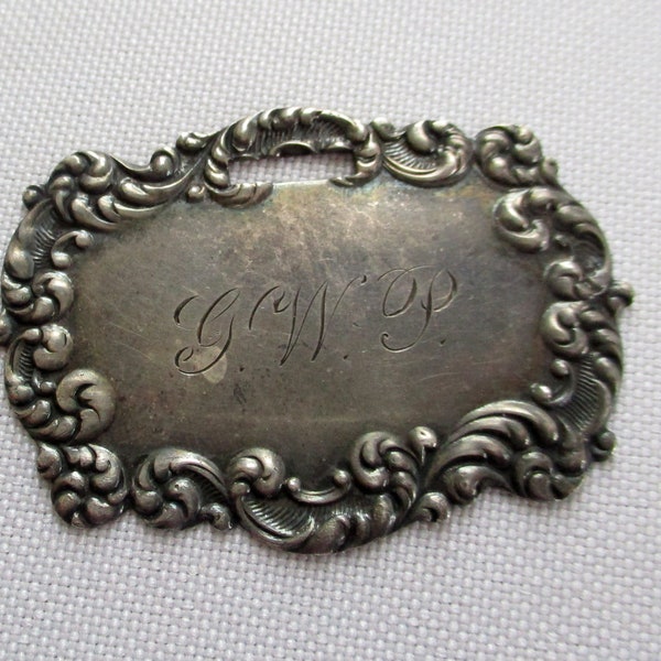 Vintage Unger Bros. Luggage Tag Repousse Sterling Silver Initial Monogram