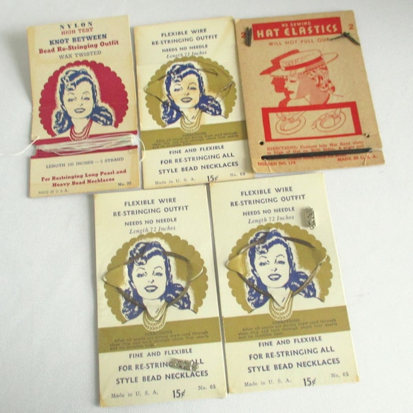 Vintage Bead Restringing and Hat Elastic Supplies 5 Pieces
