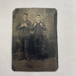 Vintage Tintype Photograph Victorian Men Holding Their Suit Jackets