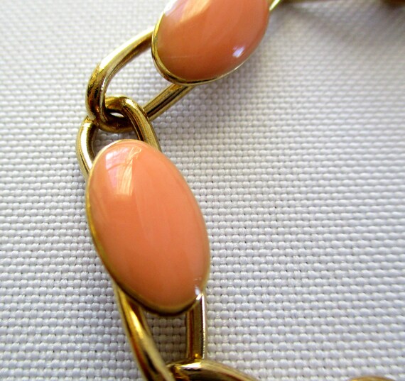 Vintage Coro Gold Tone Oval Link Bracelet Peach/P… - image 4
