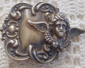 Vintage Half Buckle Repousse Sterling Silver Winged Cherub