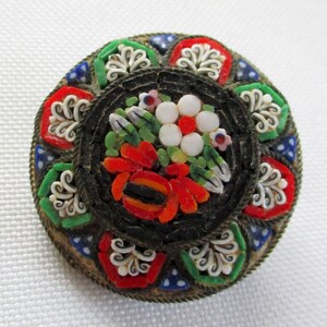 Vintage Italian Round Mosaic Brooch Multicolor Floral Design