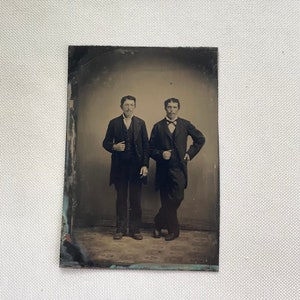 Vintage Tintype Photograph of Victorian Men in Black Suits