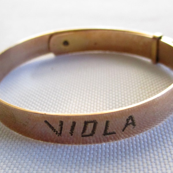 Vintage Bracelet Child's Adjustable Bangle Engraved Viola