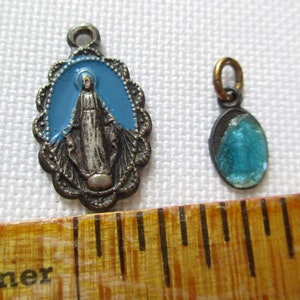 Vintage Miraculous Medals Blue Enamel