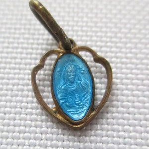 Vintage Sacred Heart and Our Lady of Mt Carmel Blue Enamel Medal