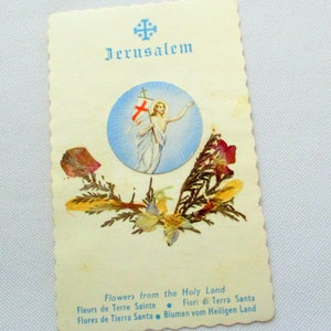 Vintage Jerusalem Holy Card with Flowers from the Holy Land