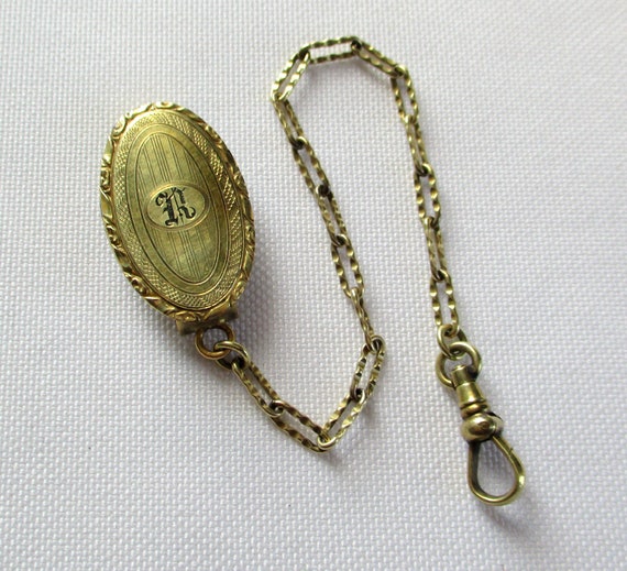 Vintage Engraved Belt Pocket Watch Chain Initial … - image 7