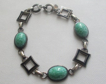 Vintage Amco Sterling Silver Black Enamel and Peking Glass Bracelet