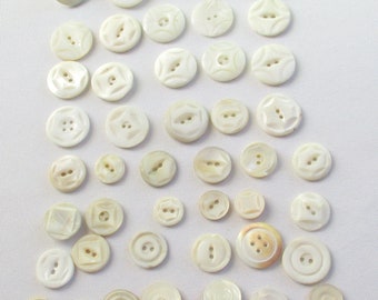 Vintage Assortment of 45 White Sewing Buttons