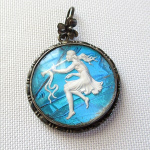 Vintage England Sterling Silver Butterfly Wing Sulphide Nymph Pendant