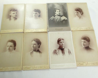 Vintage Group of 8 Cabinet Cards of Young Women