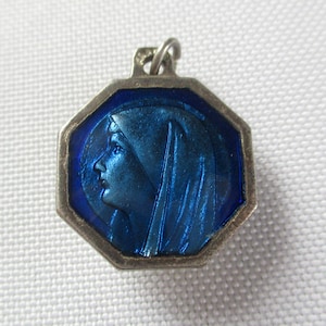 Vintage Blue Reliquary Our Lady of Lourdes Medal