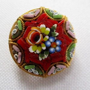 Vintage Red Round Mosaic Brooch Floral Design Made in Italy