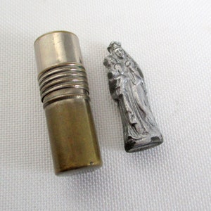 Vintage Our Lady of Mt. Carmel Pocket or Travel Shrine in Round Case