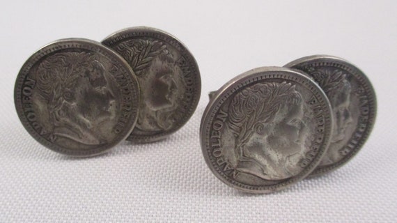 Vintage Faux Napoleon Coin Cuff Link and Tie Clip… - image 3