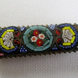 Vintage Bar Pin Brooch Blue Mosaic Floral Design Made in Italy