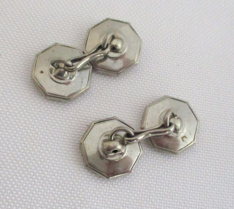 Vintage Cuff Links Silver Tone Black Octagonal image 4