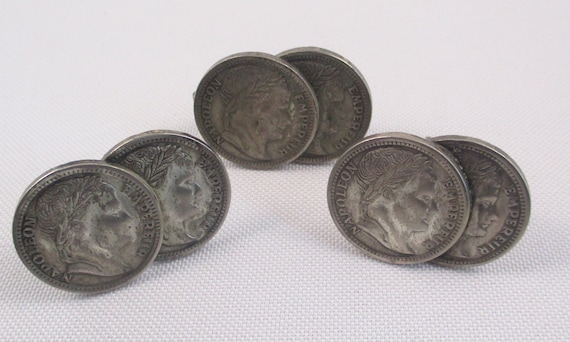 Vintage Faux Napoleon Coin Cuff Link and Tie Clip… - image 1