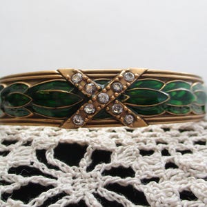 Vintage Engraved Bangle Bracelet MMA Fbs Faberge Style Enamel & Rhinestones