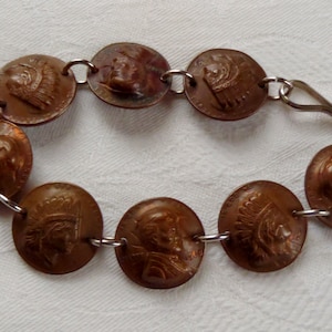 Vintage Repousse Pop Out Copper Penny Coin Bracelet