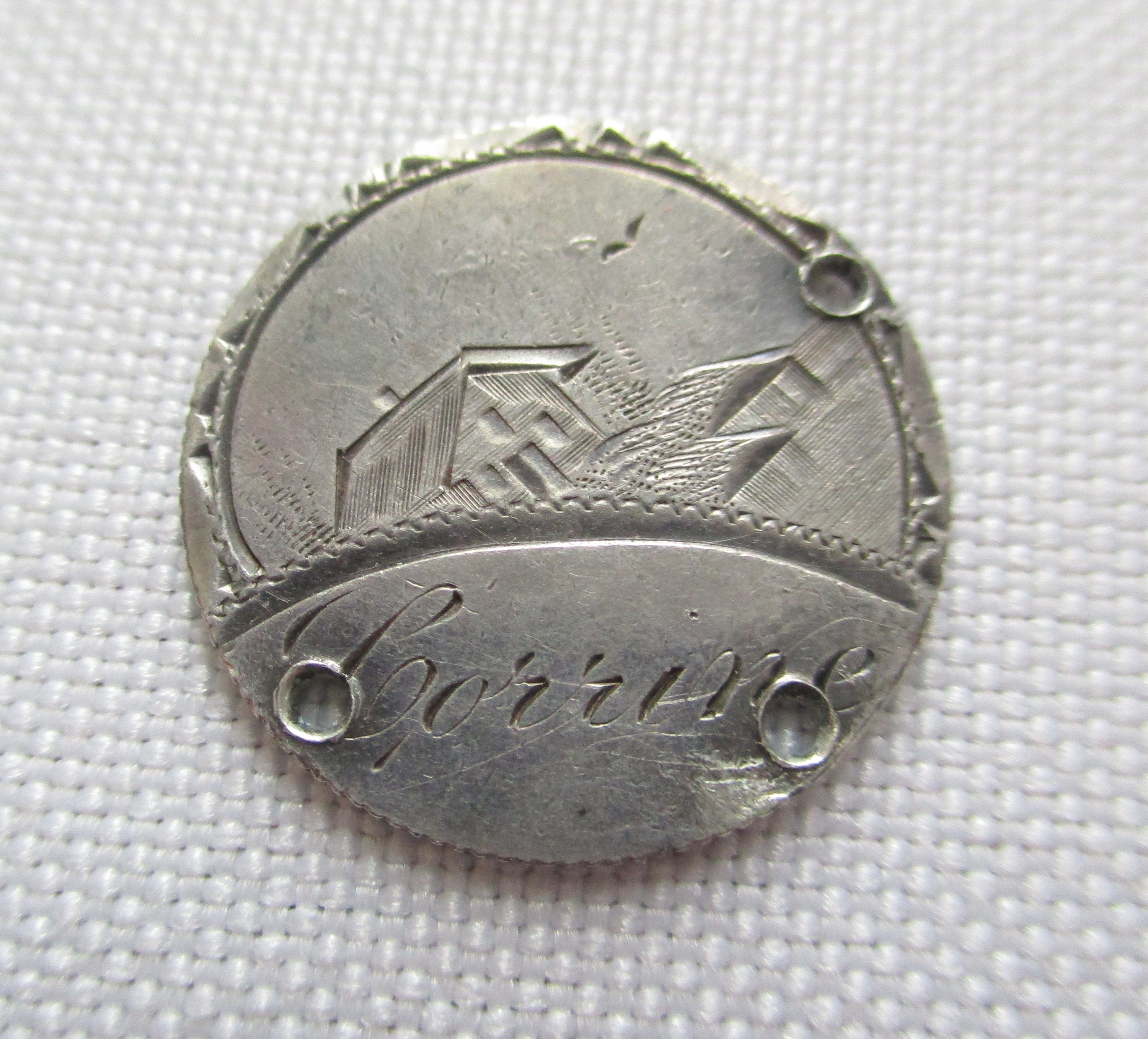 icoon♡ Vintage Corrine Monogram Pictorial Love Token Coin 1887 Seated