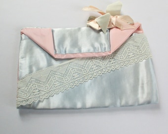 Vintage Blue and Pink Lace Trimmed Lingerie, Hosiery, or Handkerchief Storage Bag