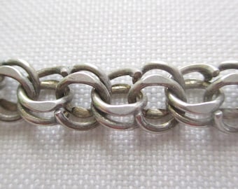 Vintage Sterling Silver Double Curb Link Charm Bracelet 7" Long