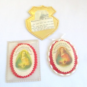 Vintage Sacred Heart Apostleship of Prayer and St. Francis Scapular Badges 3 Pieces