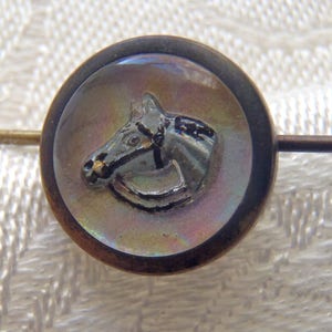 Vintage Reverse Painted Glass Horse Head Collar Bar/Brooch