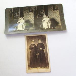 Vintage Stereoview Card Pope Pius X and CDV of Two Priests