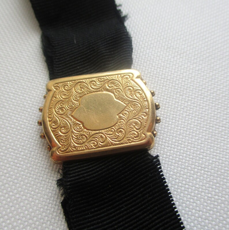 Vintage Simmons Pocket Watch Chain Black Woven Ribbon Engraved Etsy