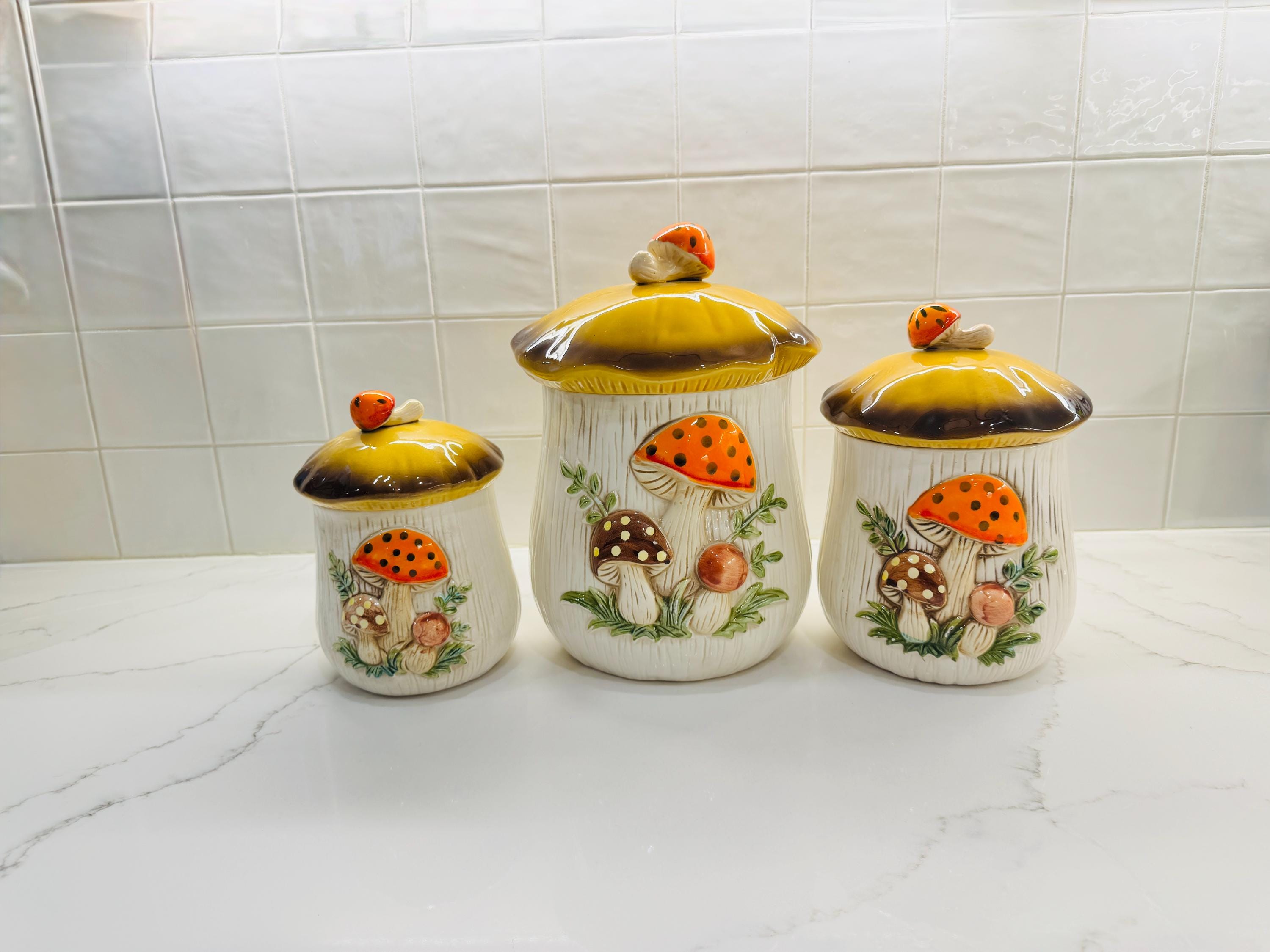 【SEARS】シアーズ きのこキャニスター セット　ヴィンテージ 陶器　70年代 キャニスター シアーズ きのこ 陶器 ヴィンテージ マグカップ