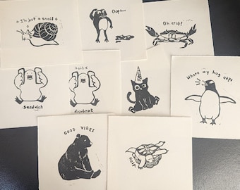 Mini bloki z motywem zabawnych zwierzątek/odbitki wypukłe/broszura zine
