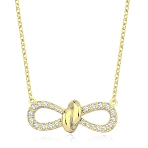 Collar con nudo infinito de oro macizo de 14 k, colgante de infinito con diamantes, delicado collar de cadena de oro, joyería minimalista de amor, regalo para ella
