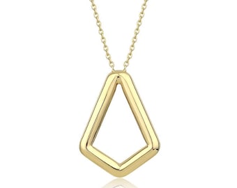 14K Solid Gold Geometric Pendant Necklace: Minimalist Dainty Jewelry