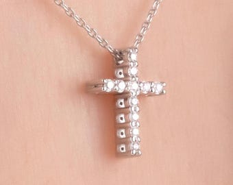 14k Solid Gold Diamond Cross Necklace for Women | Christian Faith Pendant | 0.04 ct Natural Diamonds | Religious Jewelry | Gift for Women